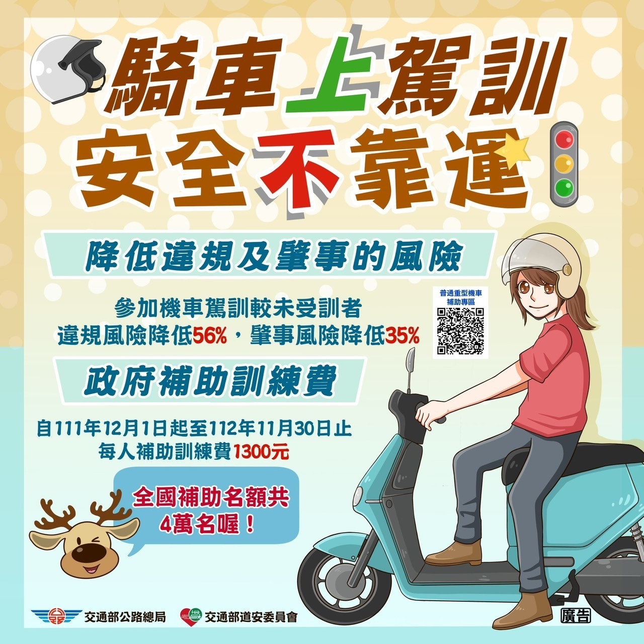 Từ năm 2019, Tổng cục Giao thông đường bộ của Đài Loan đã triển khai chương trình trợ cấp tham gia lớp đào tạo thi lấy bằng lái xe máy, với mức trợ cấp là 1.300 Đài tệ/người. (Nguồn ảnh: Tổng cục Giao thông đường bộ của Đài Loan)