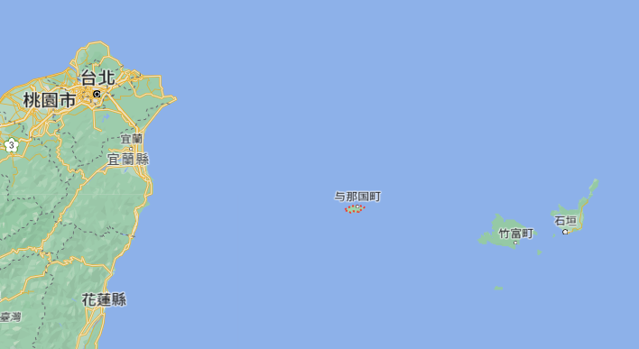 Đảo Yonaguchi là đảo cực Tây của Nhật Bản và gần Đài Loan nhất. (Hình từ Google Map)