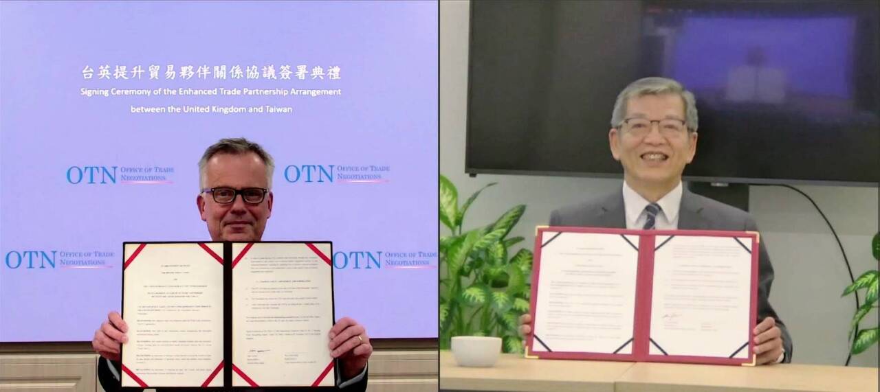 Đài Loan và Anh ký kết hiệp định tăng cường quan hệ đối tác thương mại. (Hình từ Văn phòng Kinh tế và Thương mại thuộc Viện Hành chính)