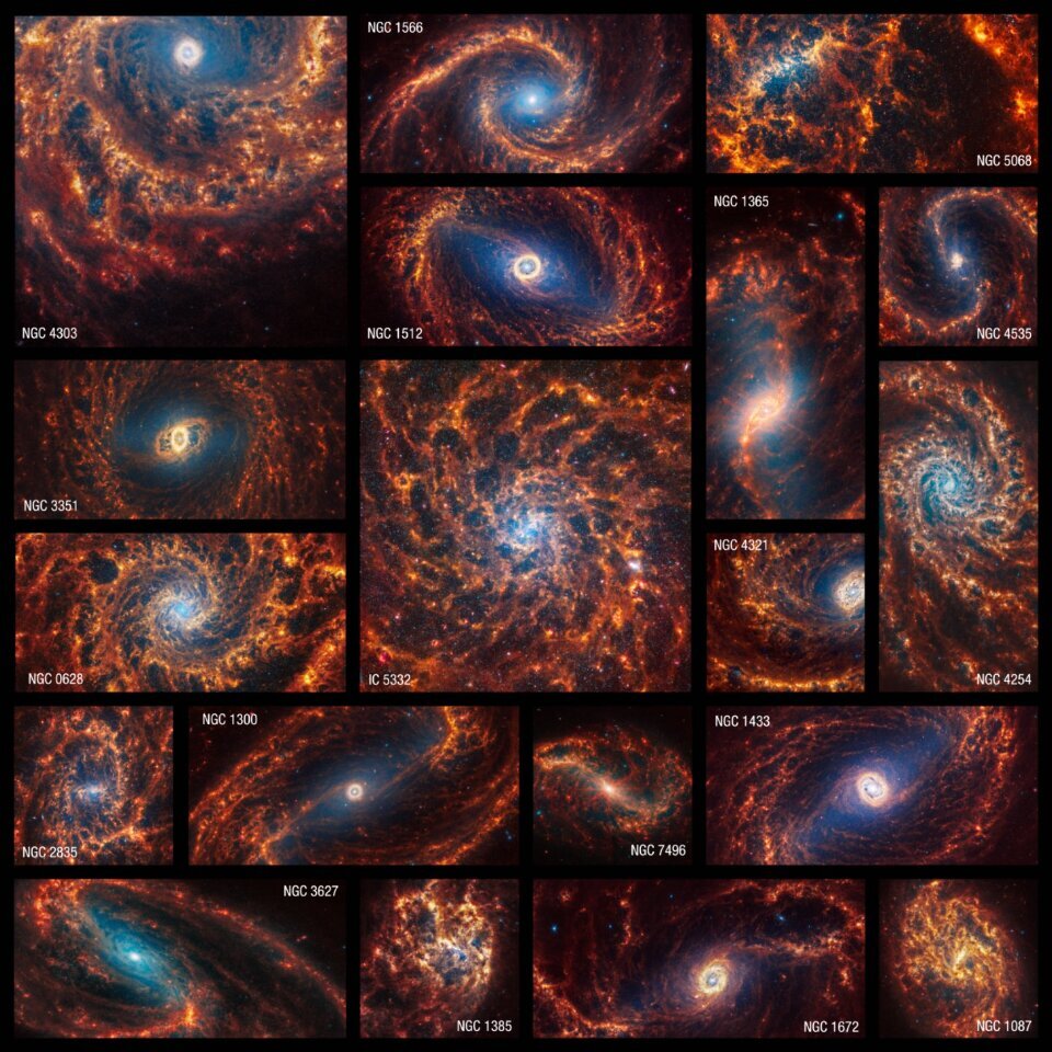 Kính viễn vọng James Webb ghi lại hình ảnh rõ nét 19 thiên hà xoắn ốc gần dải Ngân Hà (ảnh: NASAWebb)